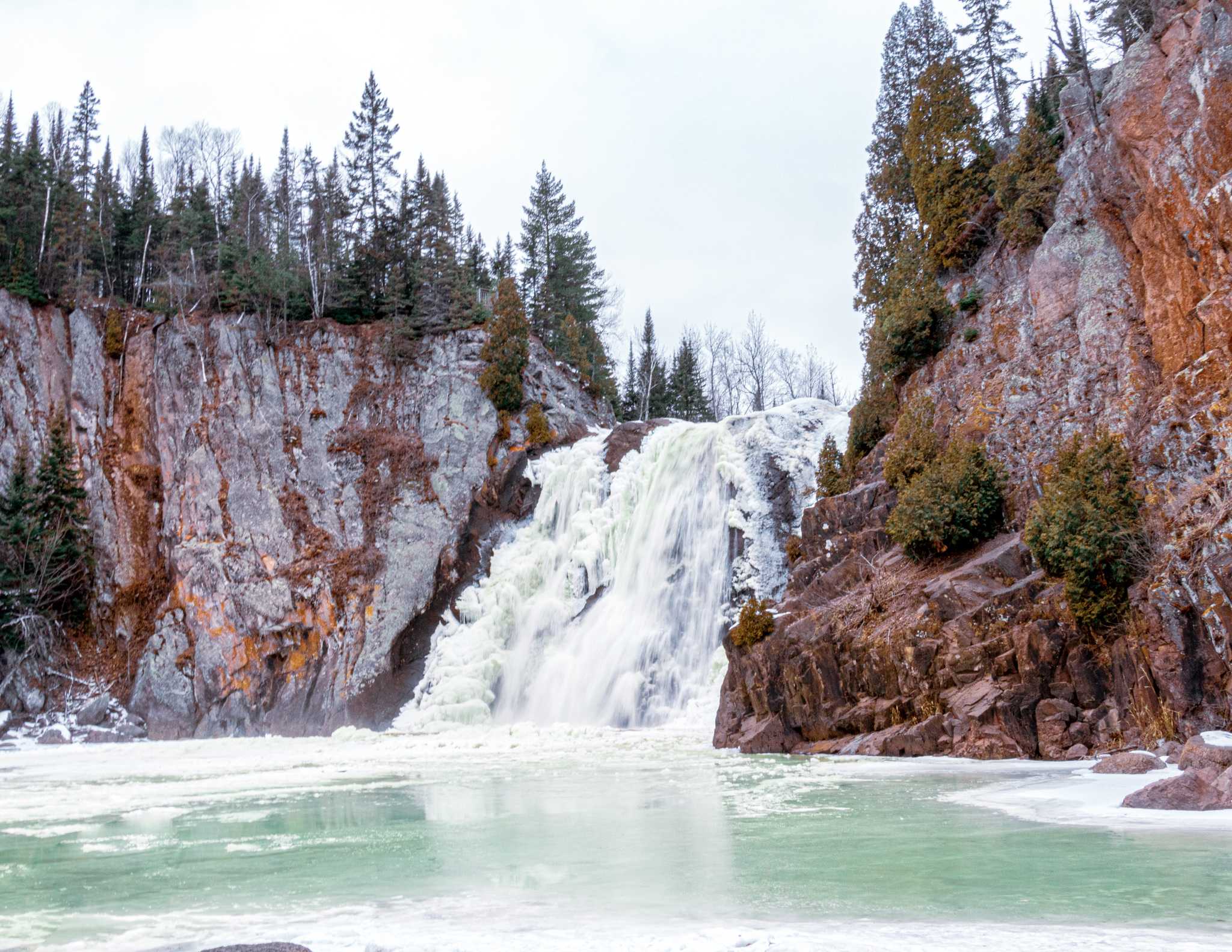 High Falls near Silver Bay, Minnesota begins to freeze in December