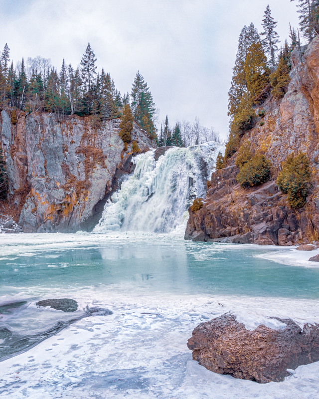 Frozen High Falls in Tettegouche State Park on Minnesotas north shore