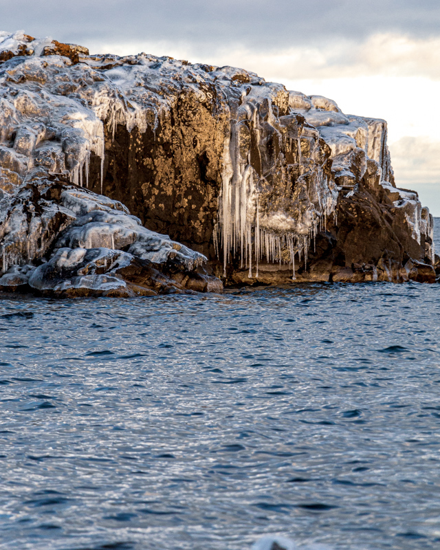 The Frozen Tombolo Island on Lake Superiors north shore
