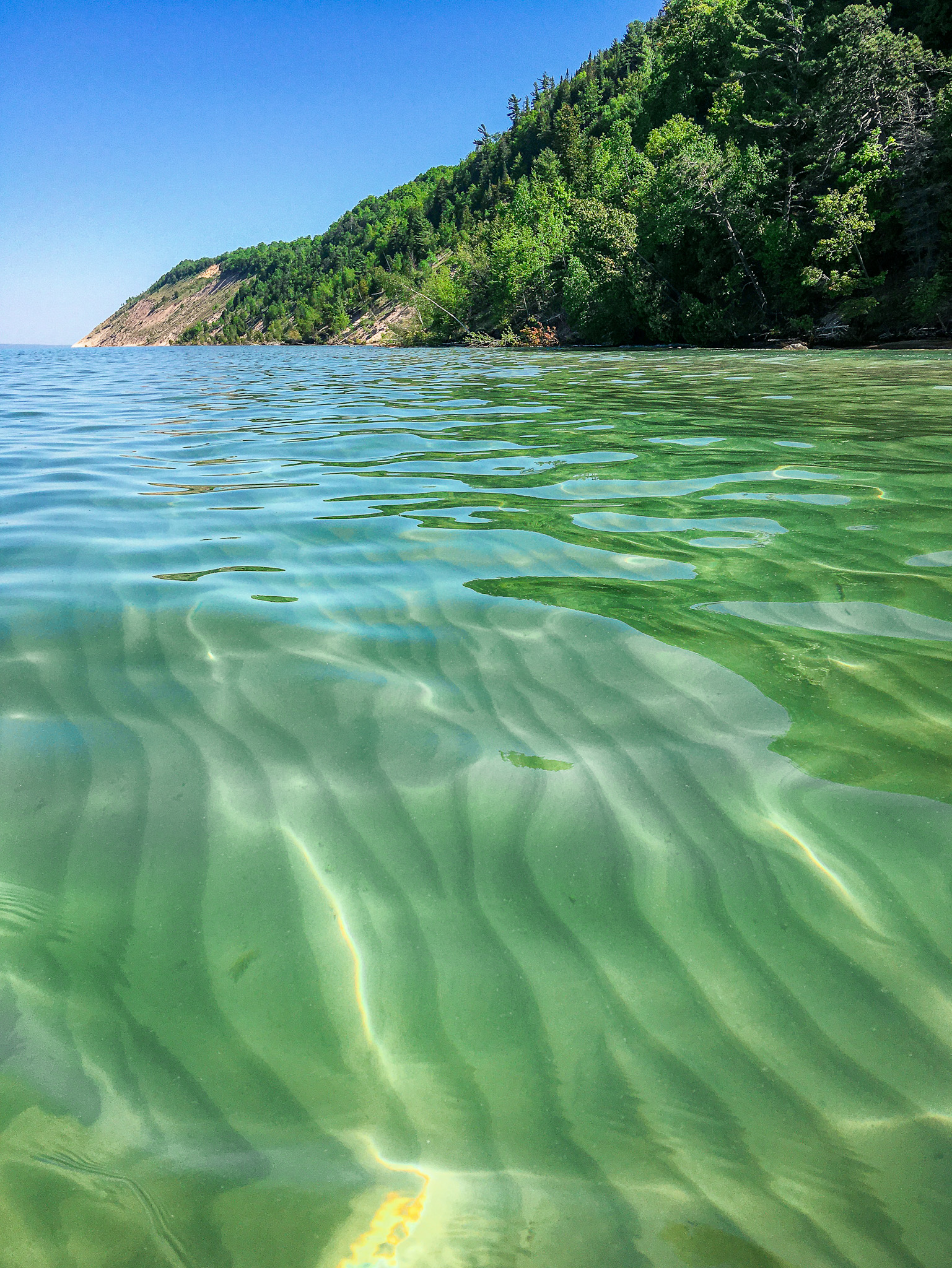 image of below the surface of the water in the sleeping bear dunes