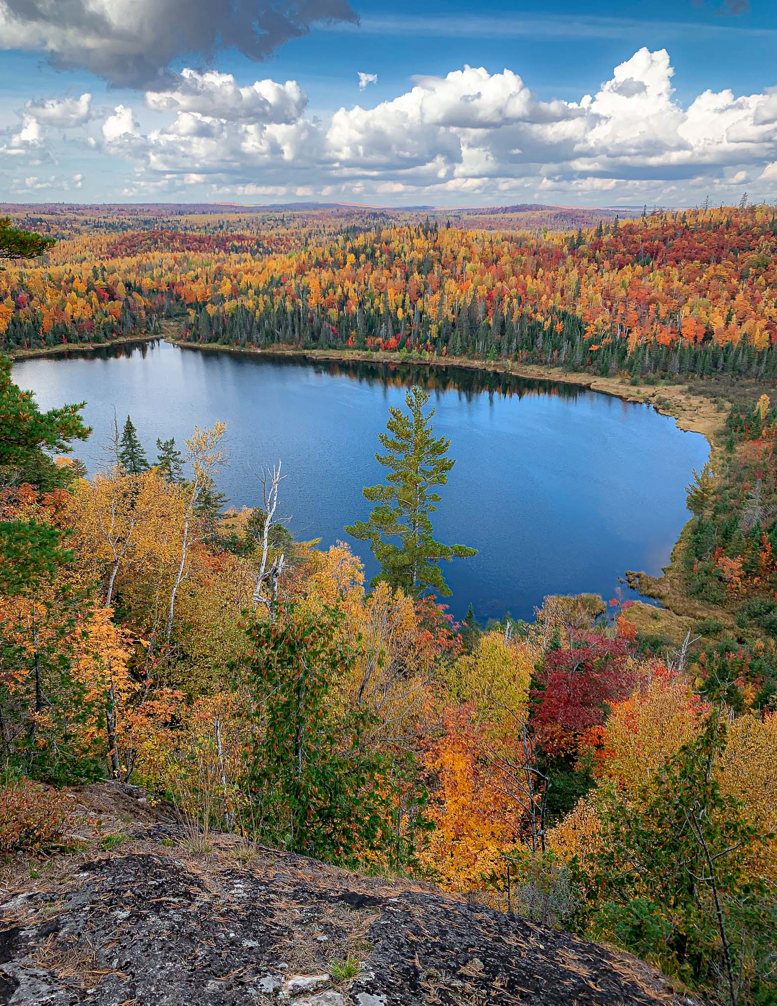 Peak Fall color at Nicado Lake in Tettegouche State Park