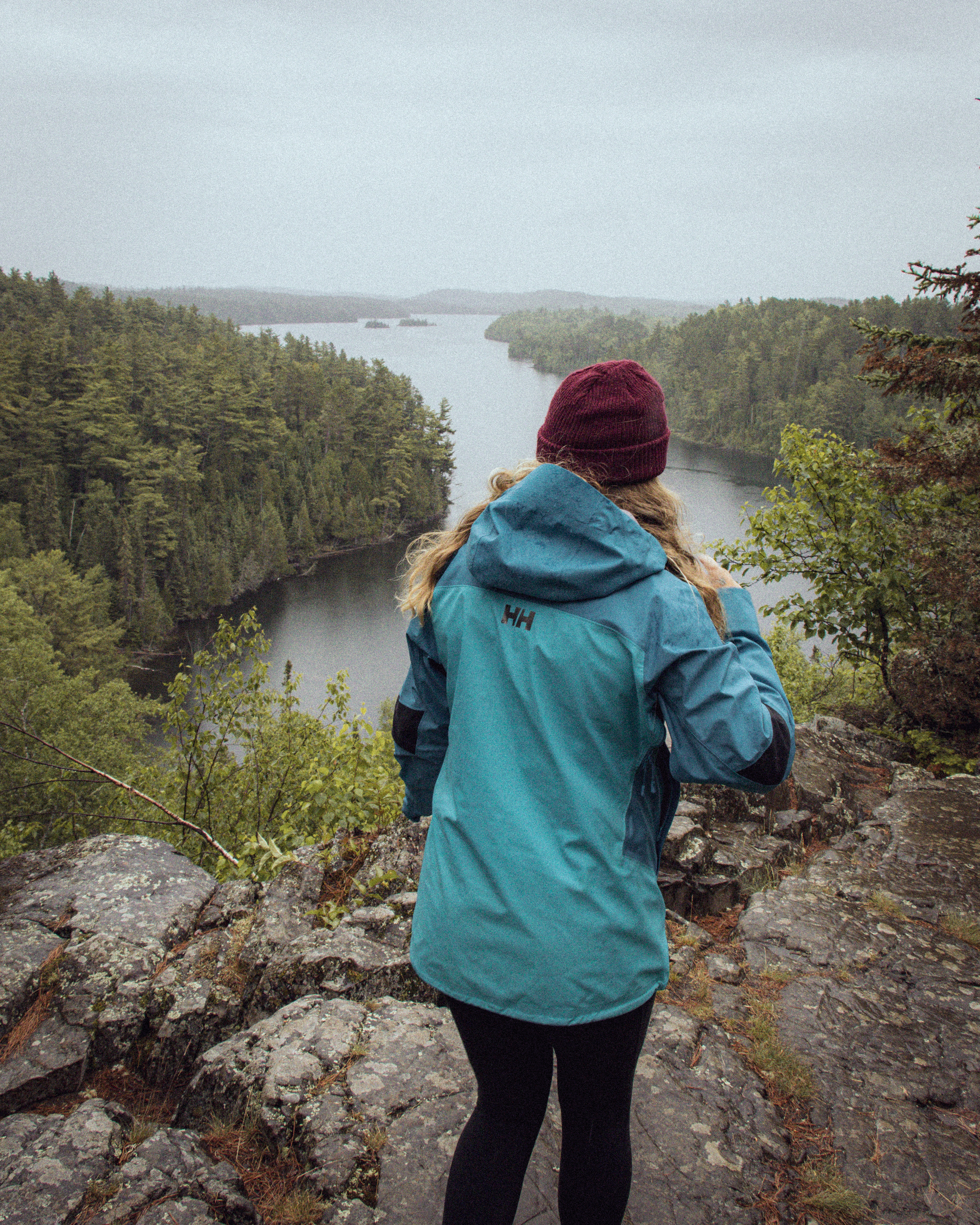 A Hiker at Caribou Rock OVerlook trail Bearskin Lake BWCA