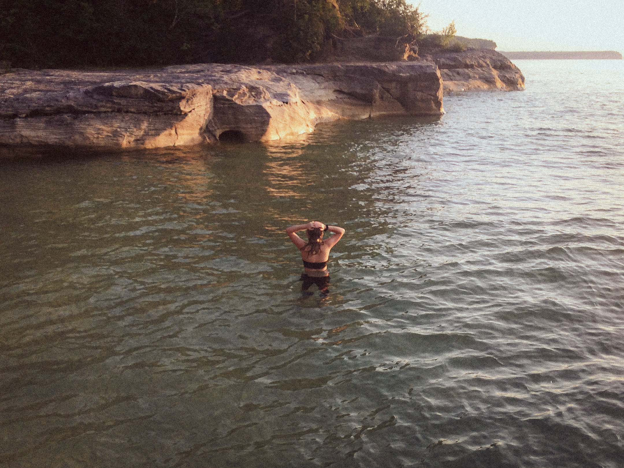 best places to swim in the pictured rocks, swimmer in "the coves"