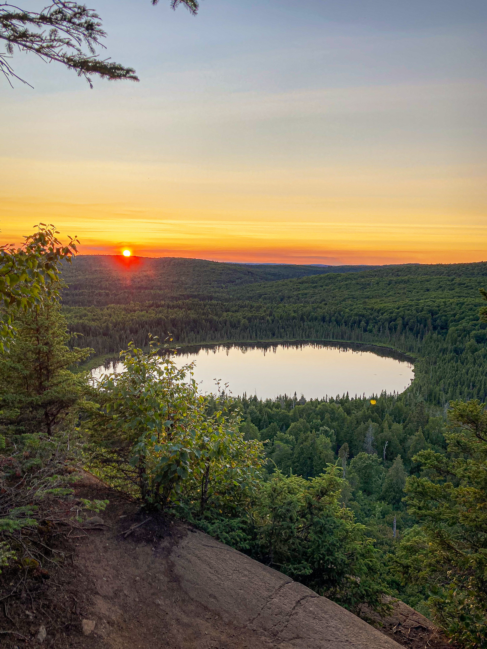 Sunset at Oberg Mountain on the Minnesota north shore in the winter