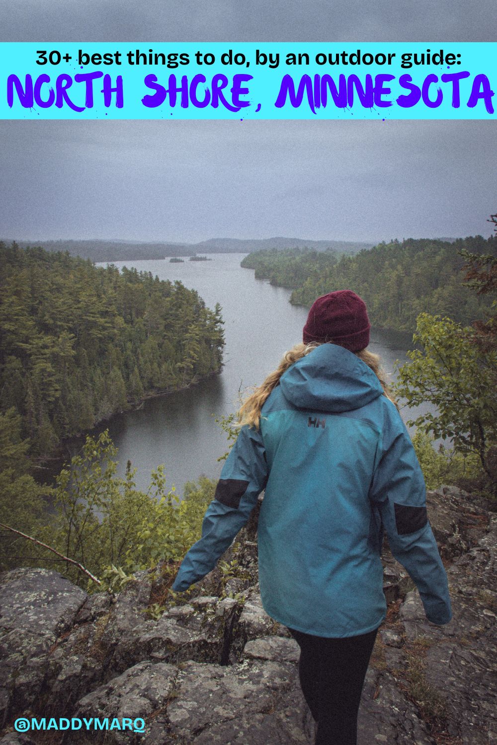 Best Things to do on the north shore, minnesota written over image of hiking the caribou rock trail