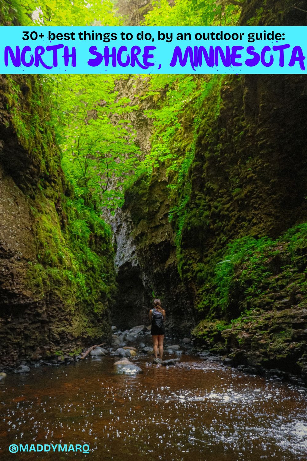 Best Things to do North shore minnesota written over image of hiking the Kadunce Canyon near Grand Marais, on the North Shore