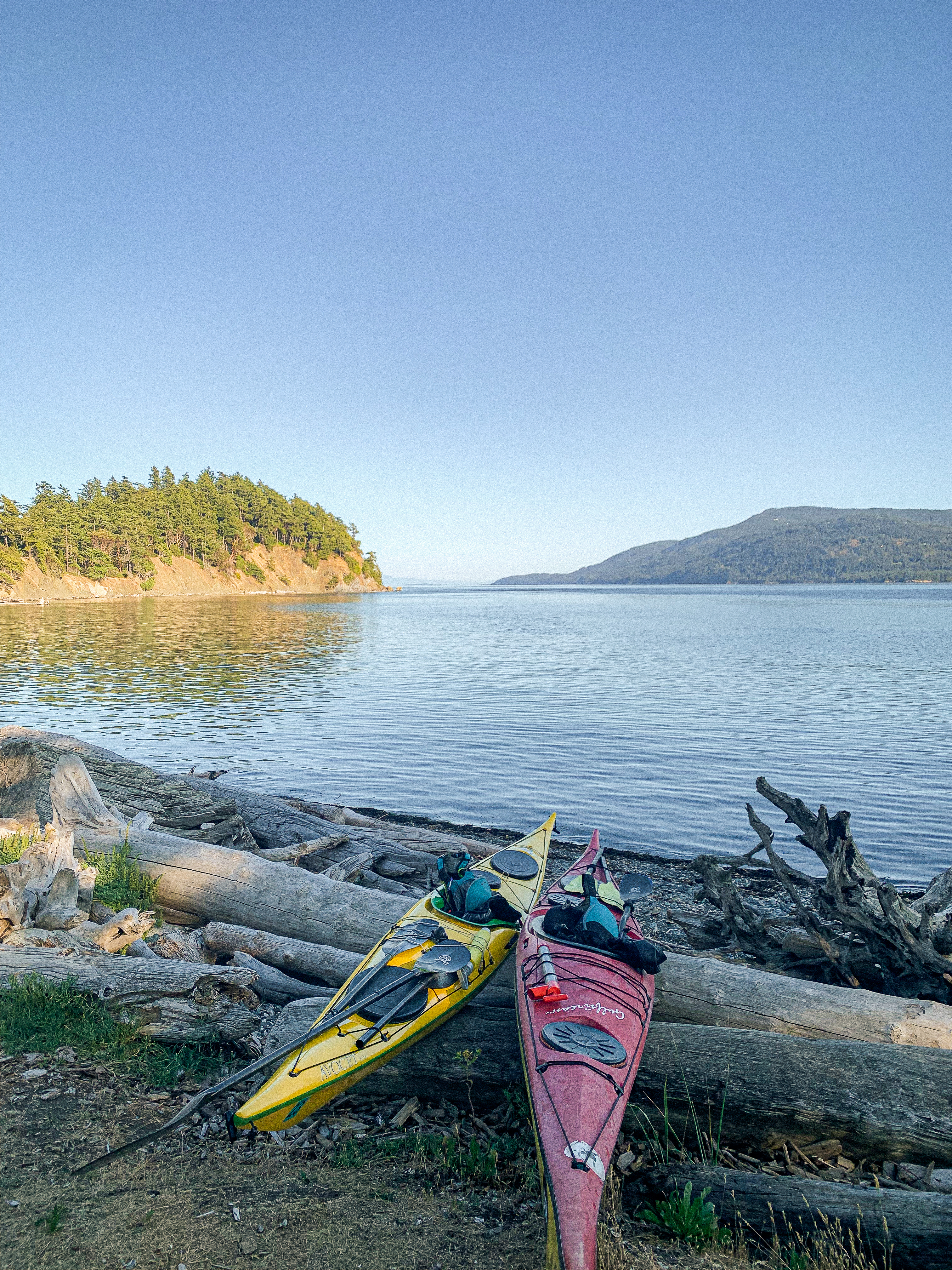 kayaks on a beach at sucia island in the san juan islands