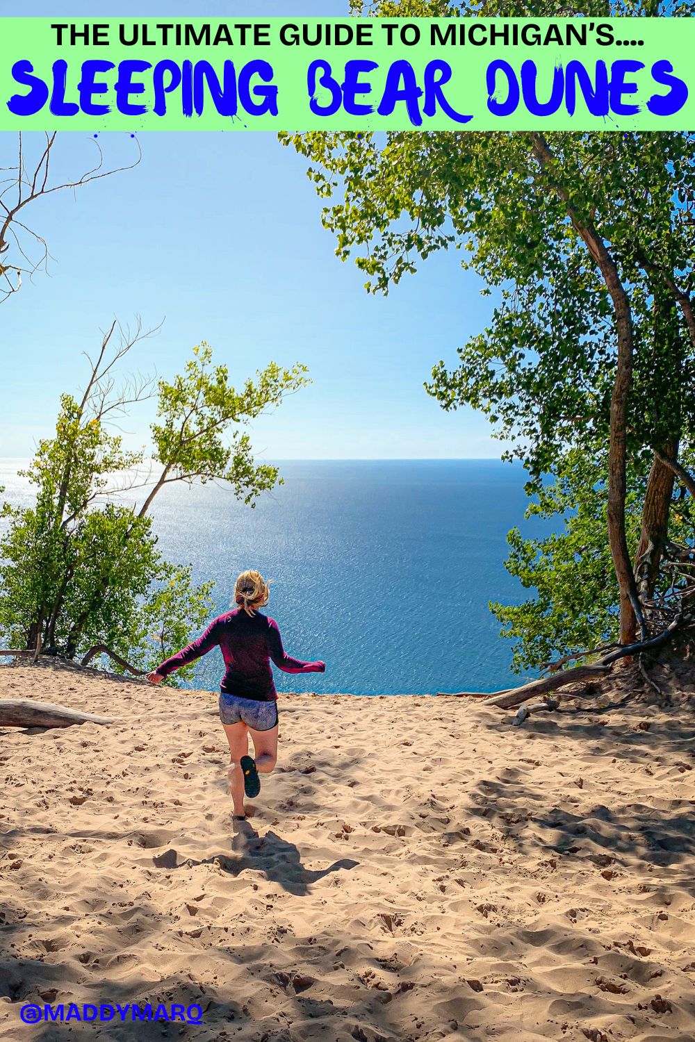 best things to do sleeping bear dunes written over image of hiking the sleeping bear dunes