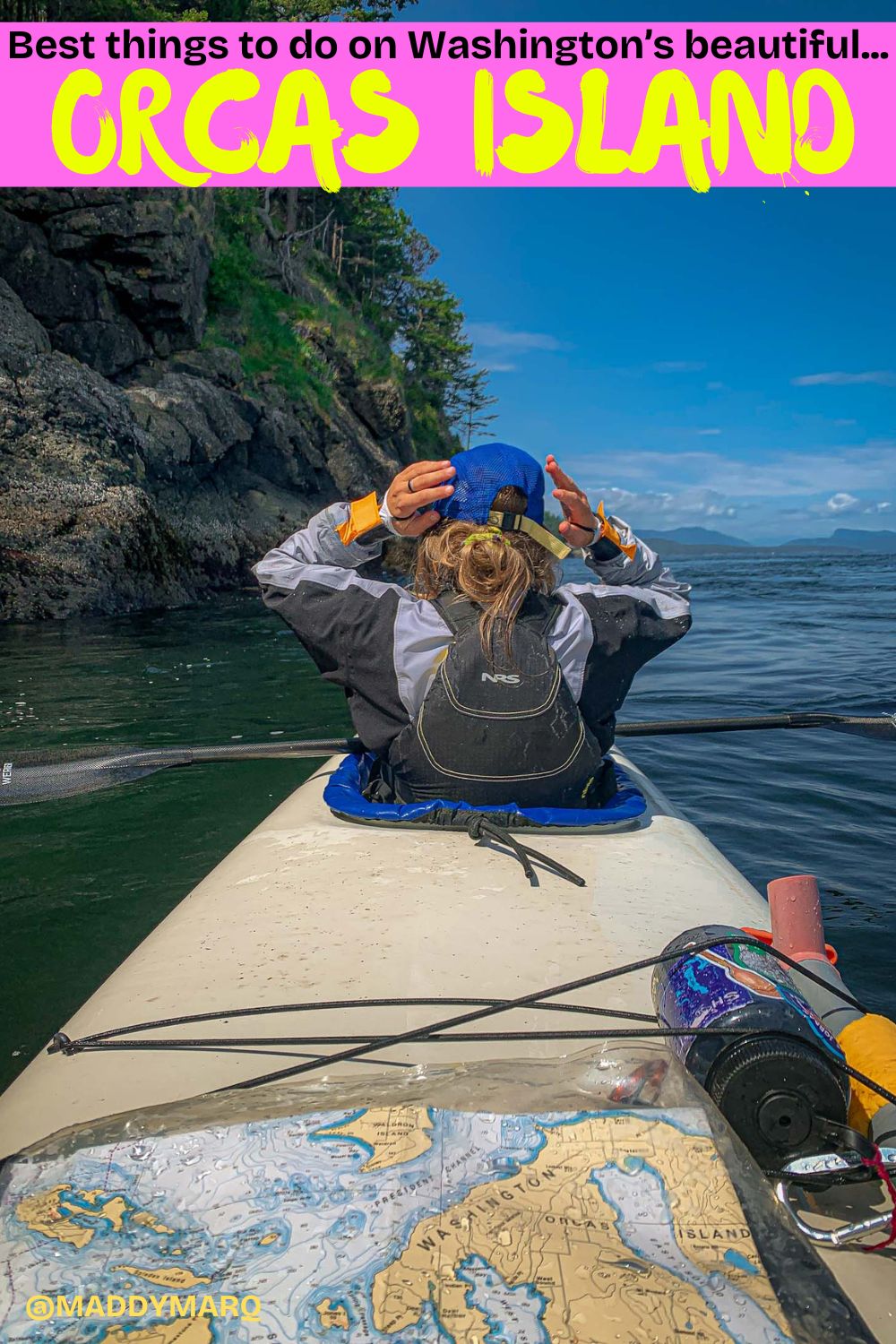 Best things to do in Orcas Island washington over image of sea kayaking on the Salish Sea