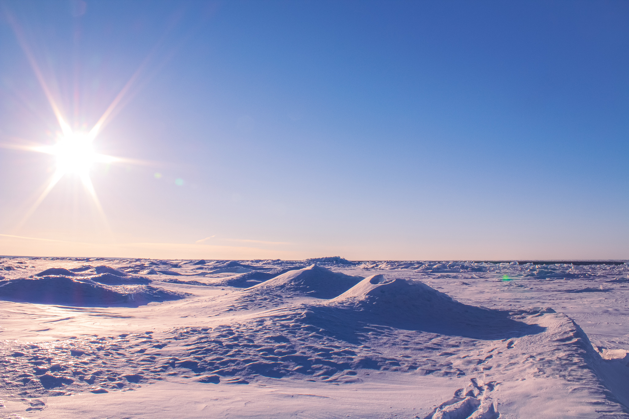 Image of blue ice at the straits of Mackinac