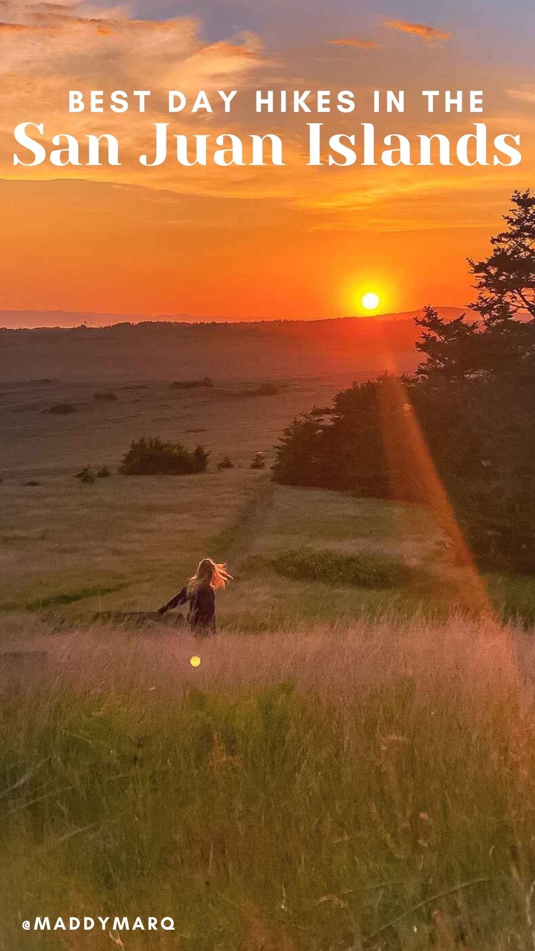 best day hikes in tha san juan islands over image of a hiker at sunset