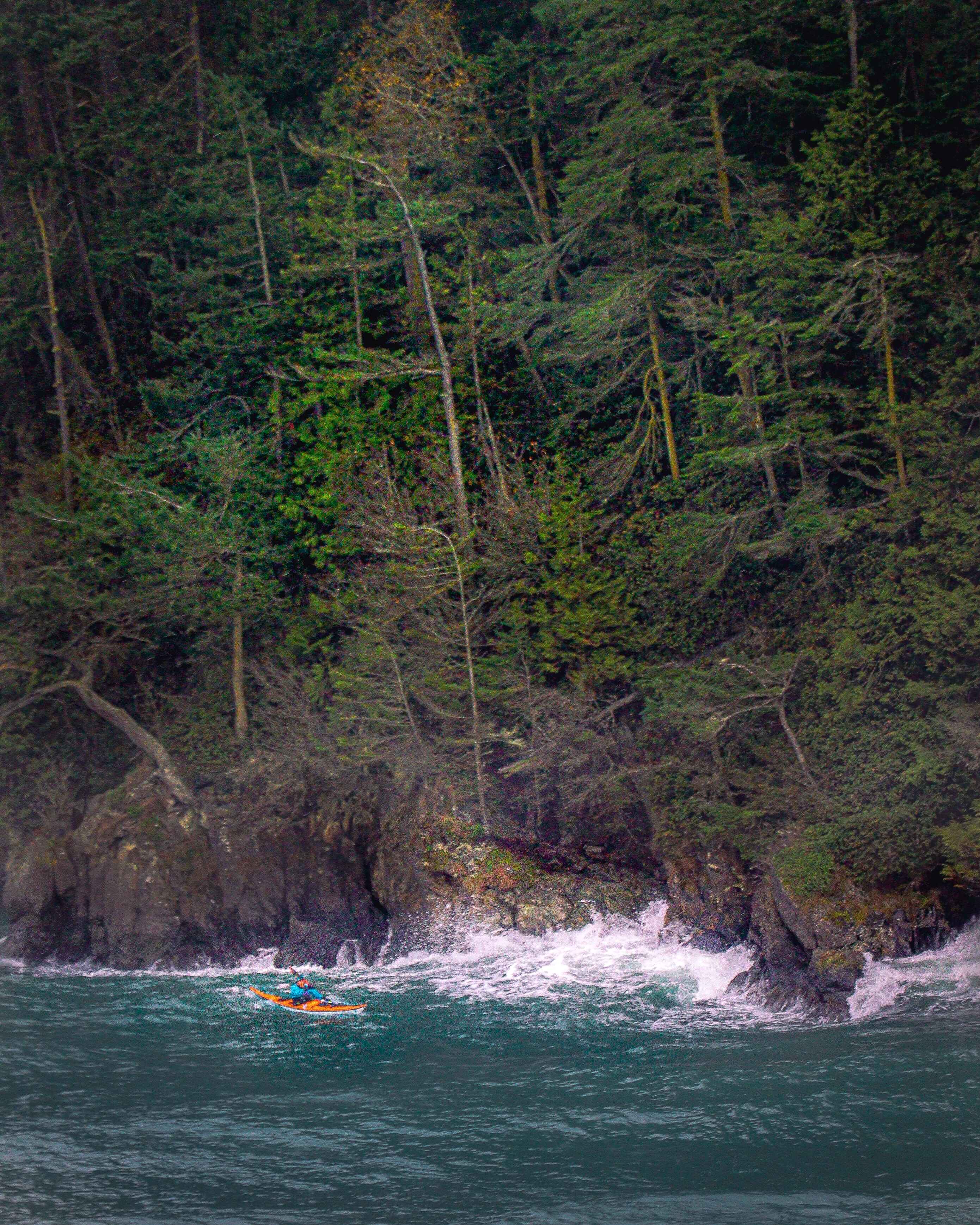 A kayaker in waves at Deception Pass