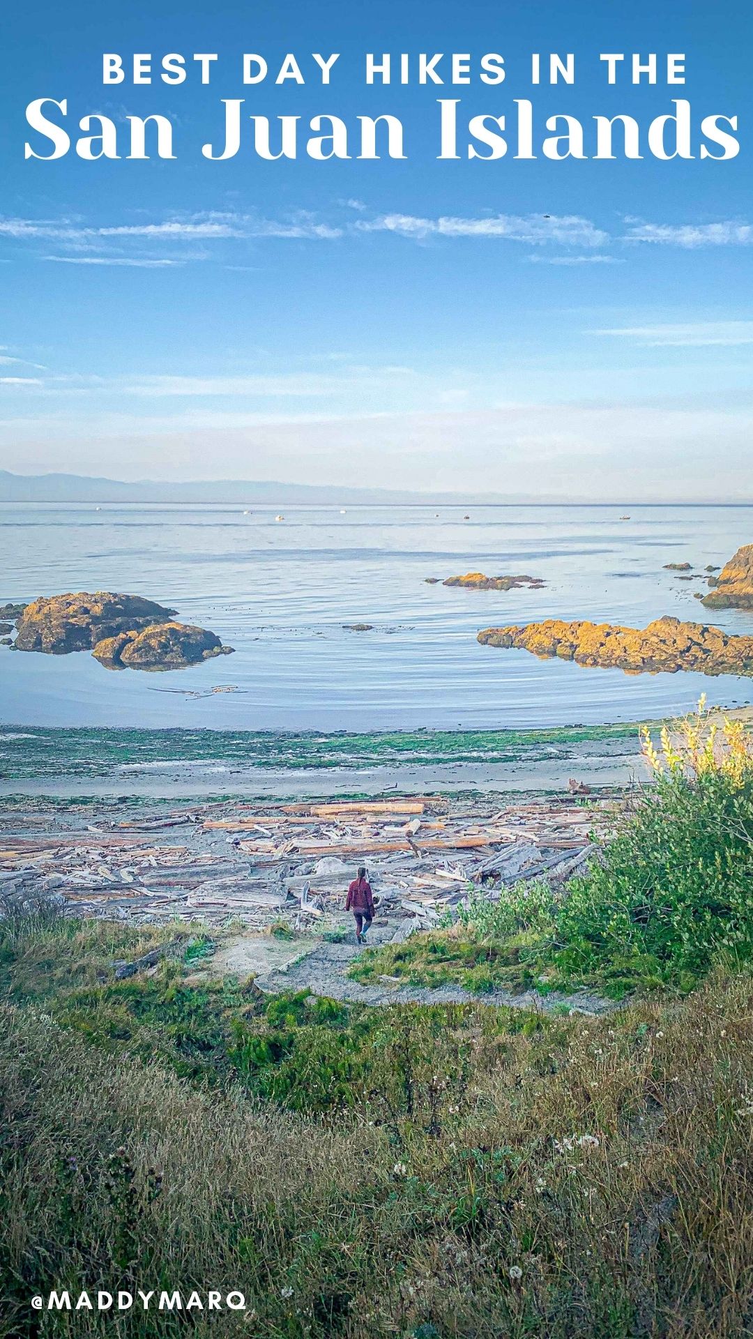 best hiking trails san juan islands written over image of hiker on san juan island south beach 