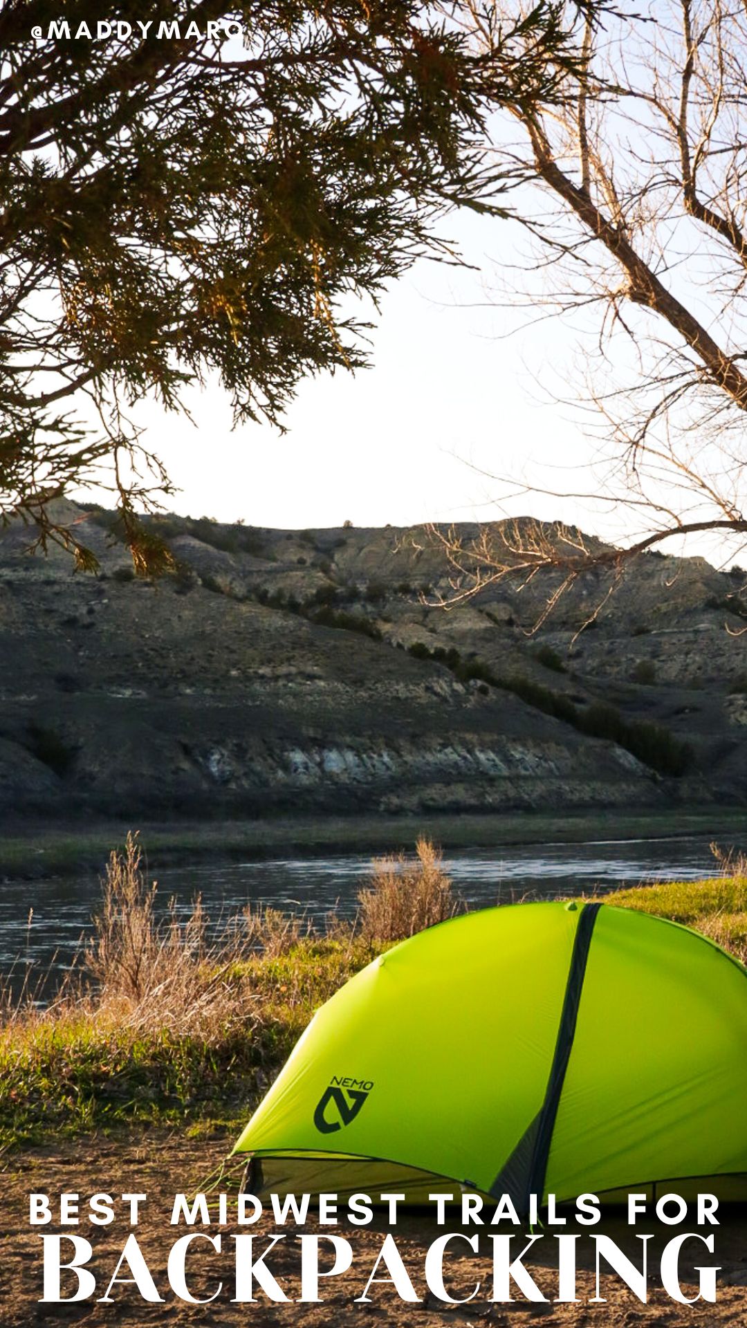text "best midwest backpacking trails" over image of theodore roosevelt national park
