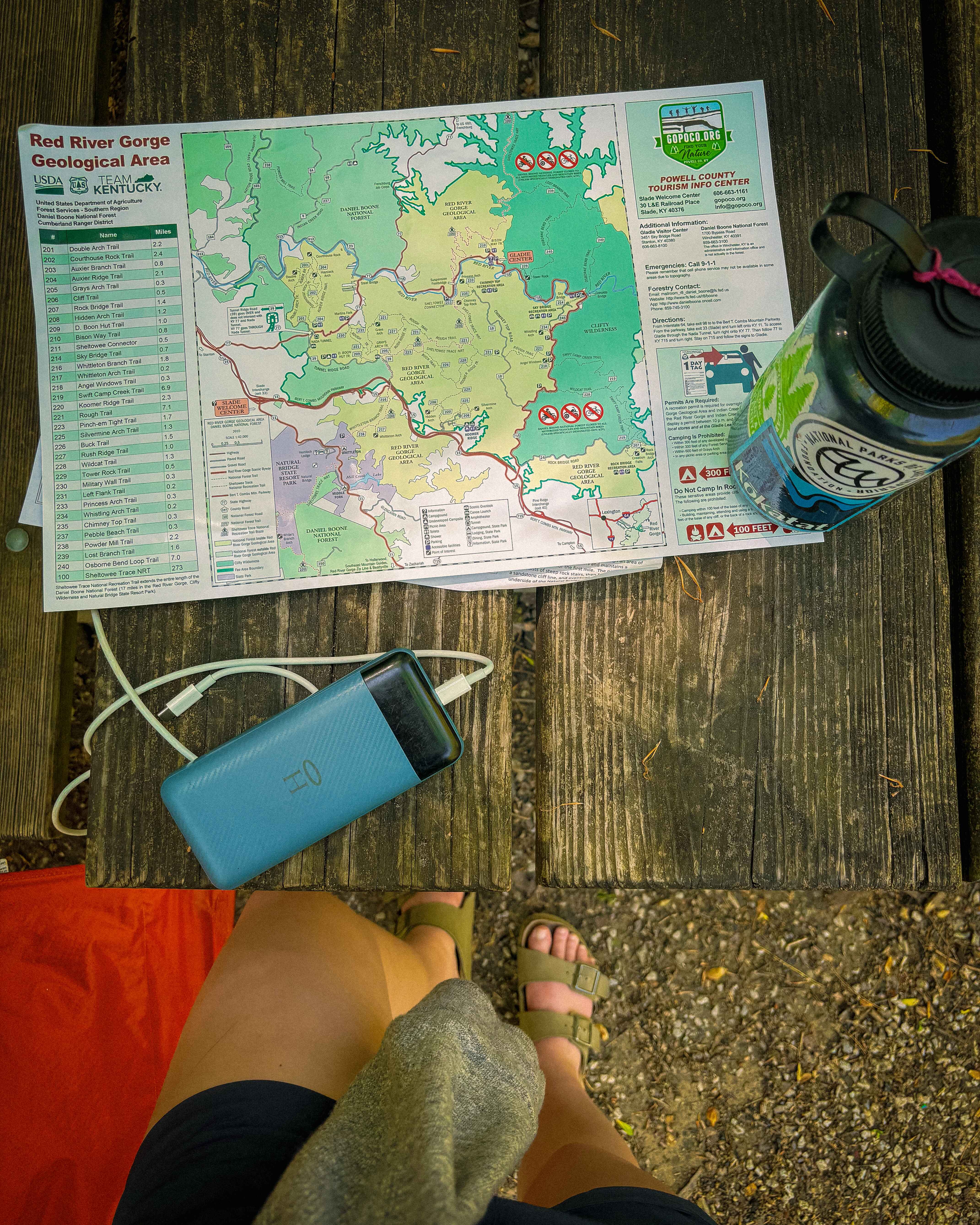 A map of the Red River Gorge on a picnic table
