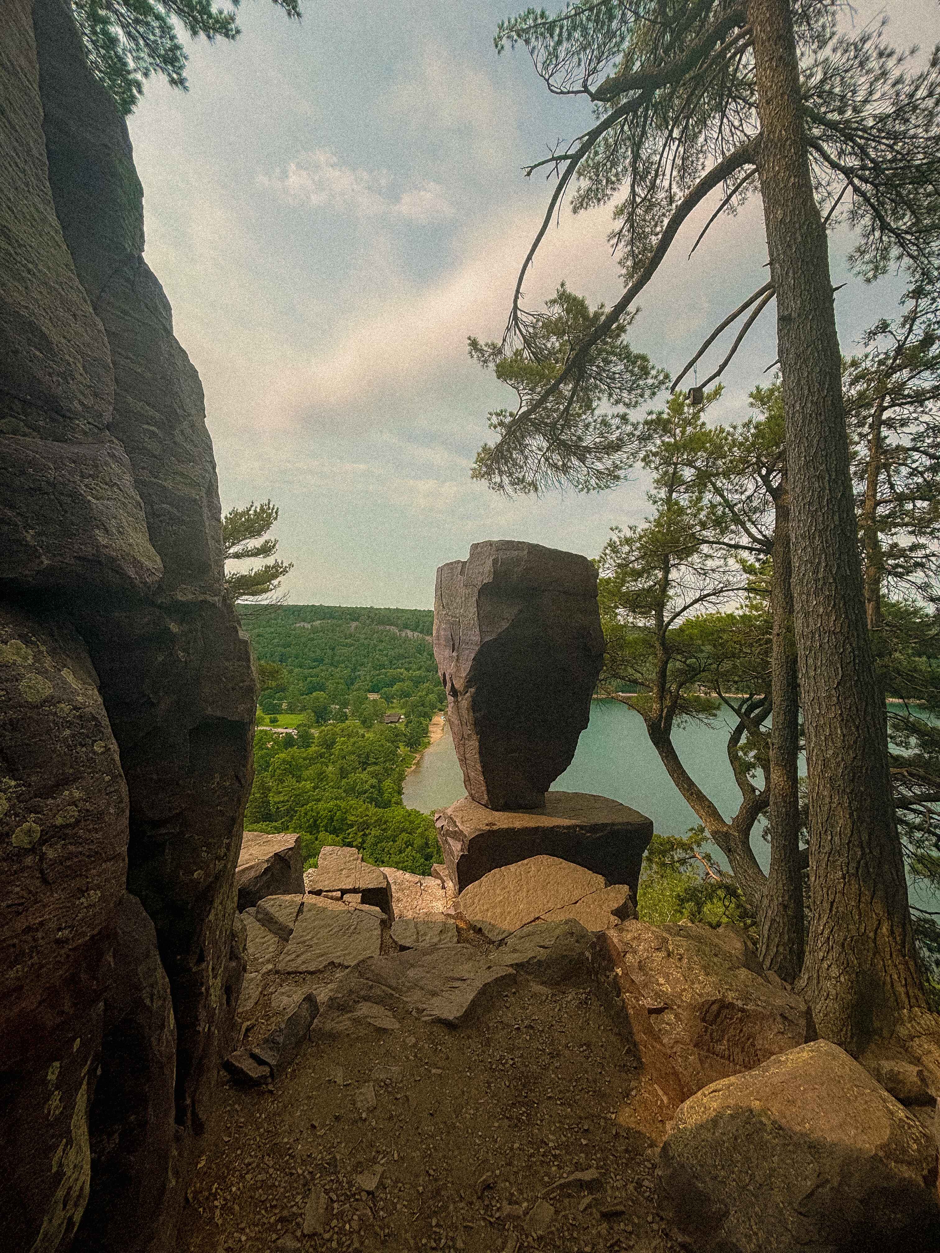 image of balanced rock in devils lake state park