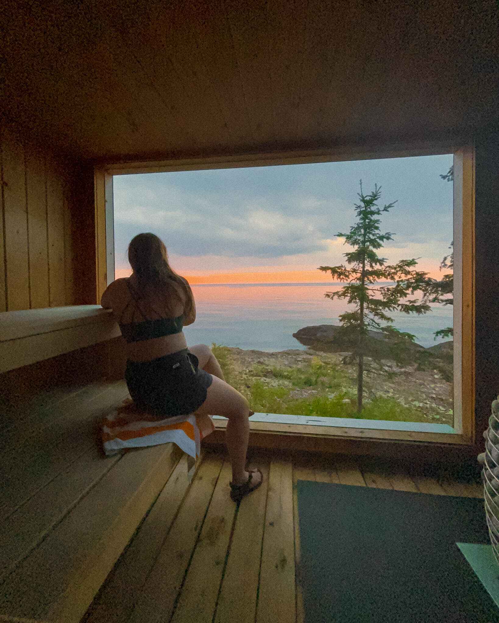 enjoying a sauna view in the Keweenaw Peninsula of Michigan