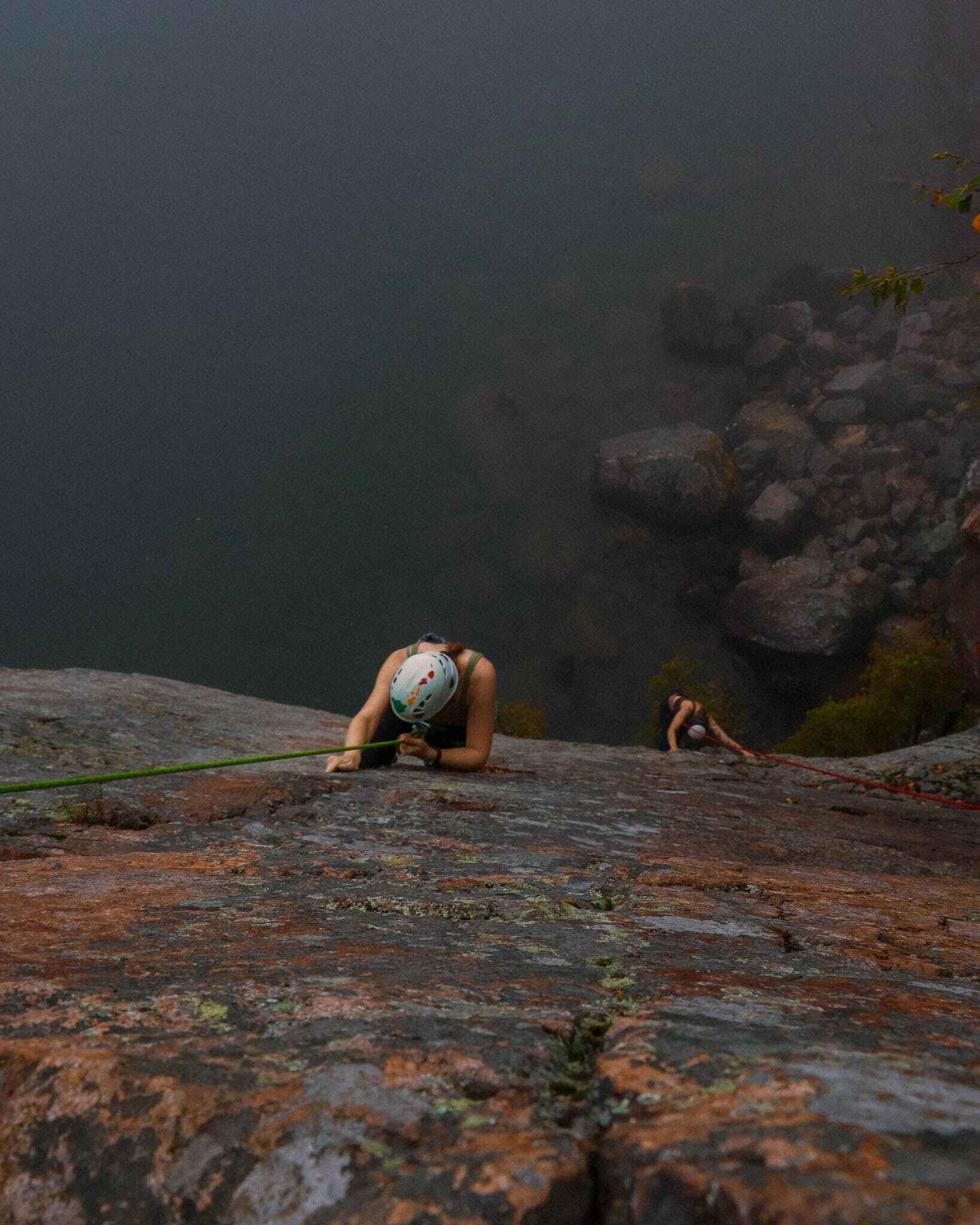 two climbers scale shovel point in in Tettegouche State Park