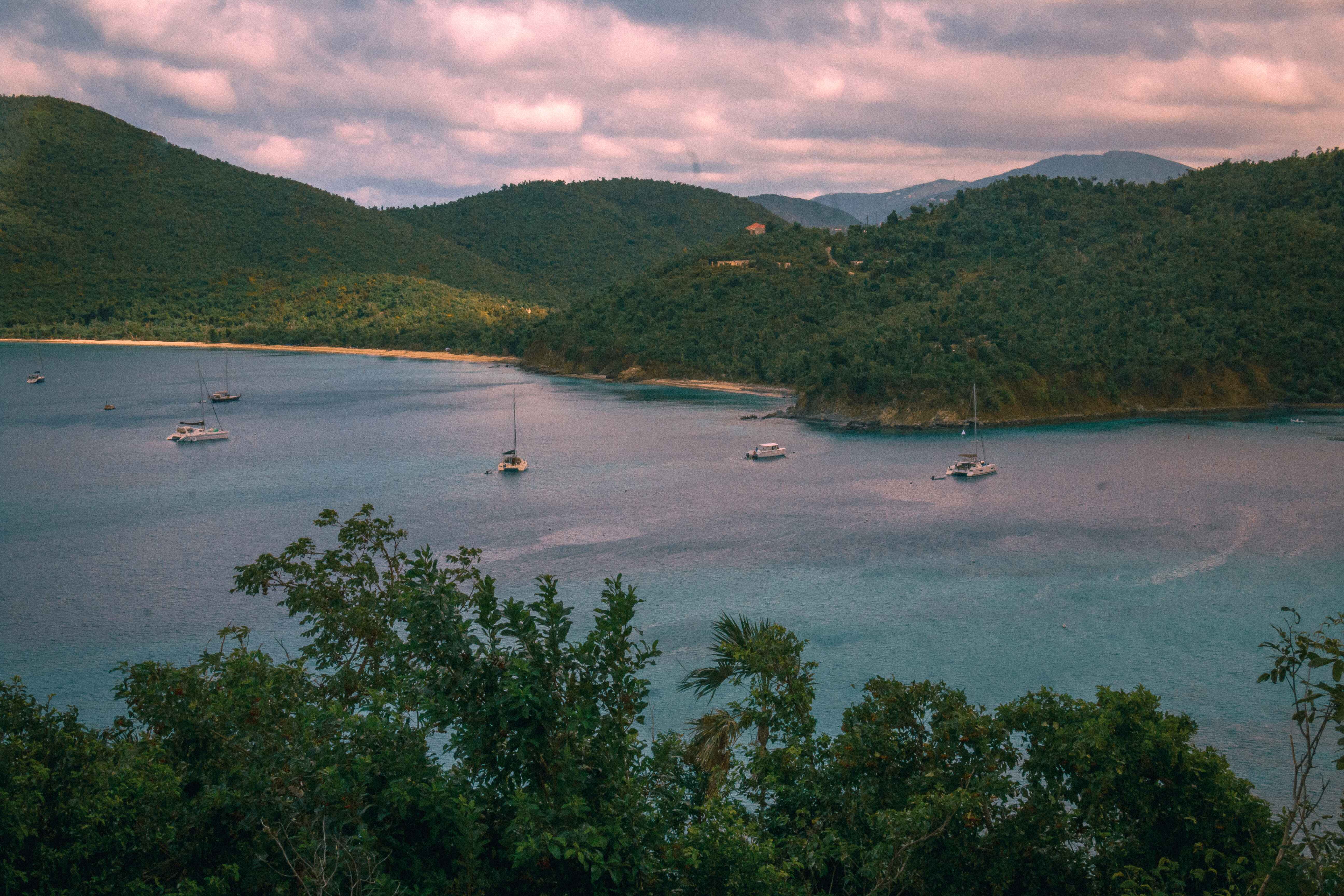 view of Maho Bay from American Hill in the US Virgin Islands National Park
