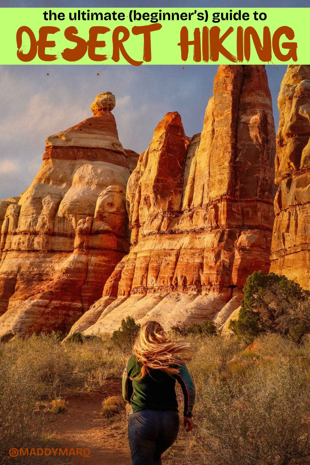 Desert Hiking Tips written over image a hiker in canyonlands national park, utah