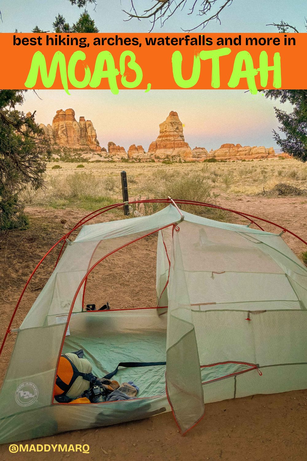 best hiking near moab utah over image of a backpacker tent in canyonlands national park