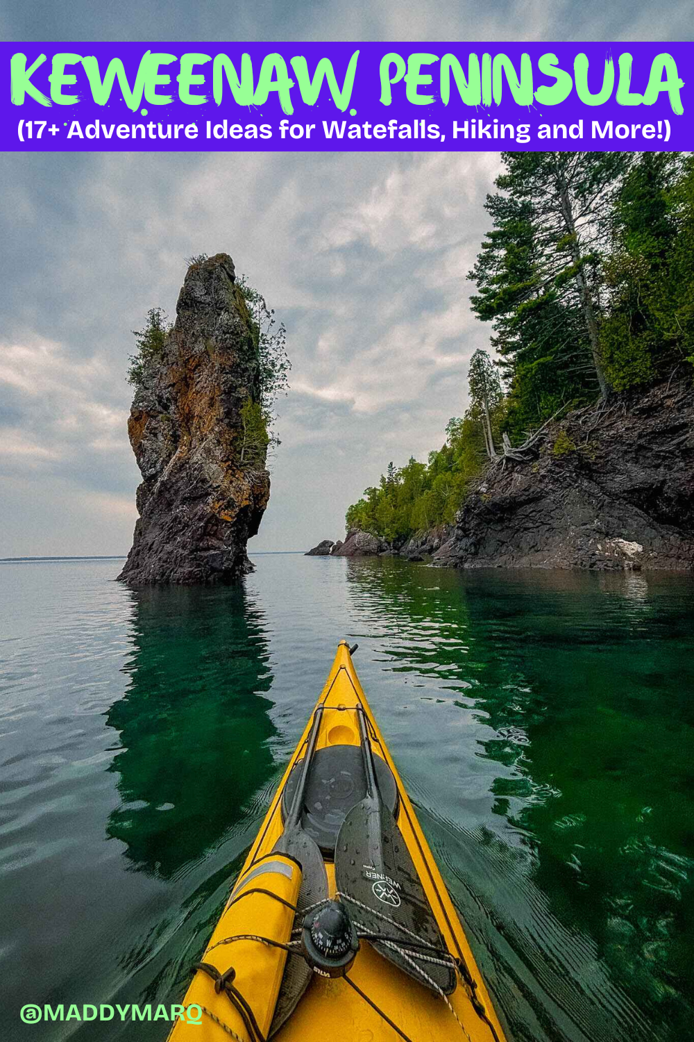 Text best things to do in the keweenaw peninsula michigan over image of sea kayaking lake superior