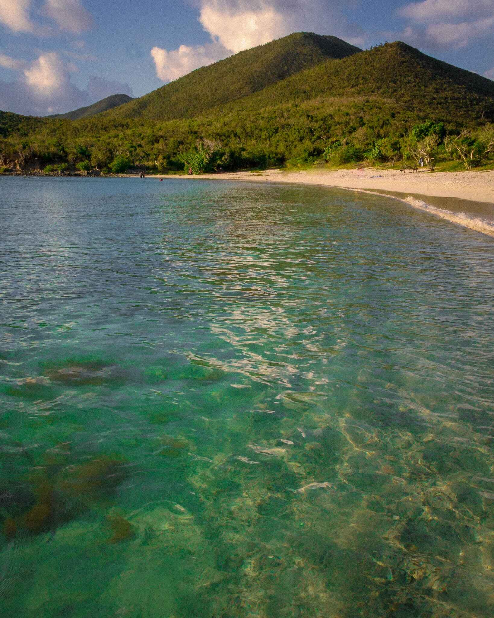 Image of clear and calm waters of Salt Pond Bay on other side of Ram Head Hike in Virgin Islands National Park