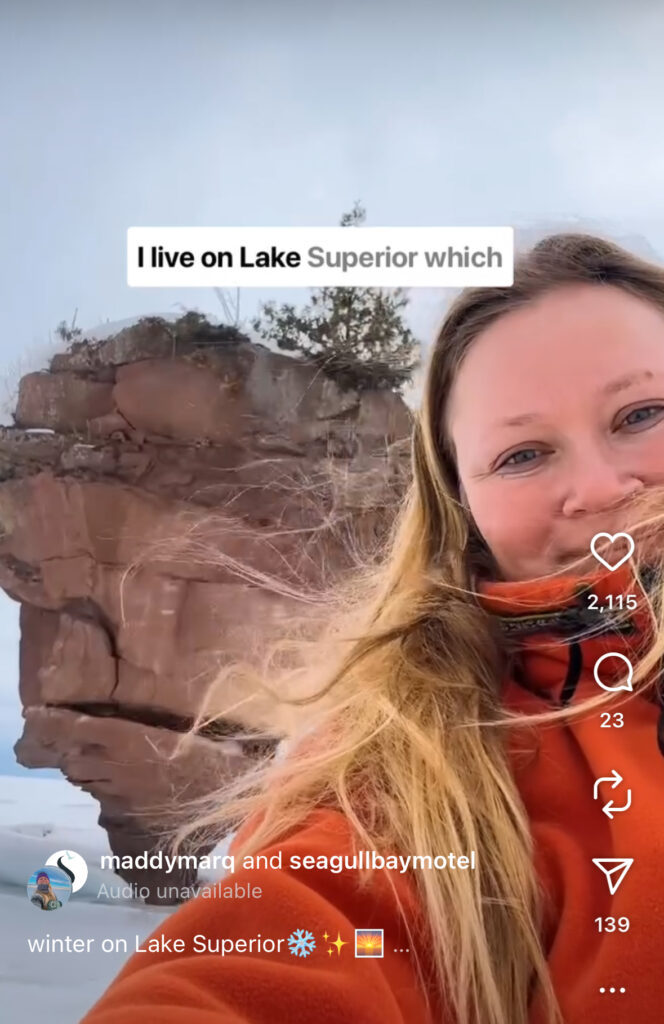 image of a instagram reel screenshot with @Maddymarq and a motel partner