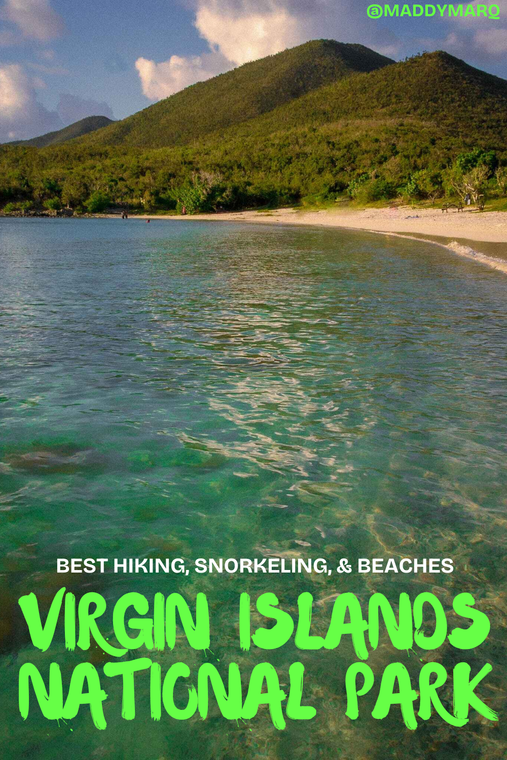 Best hiking virgin islands national park written over image of an empty beach and clear water in the virgin islands