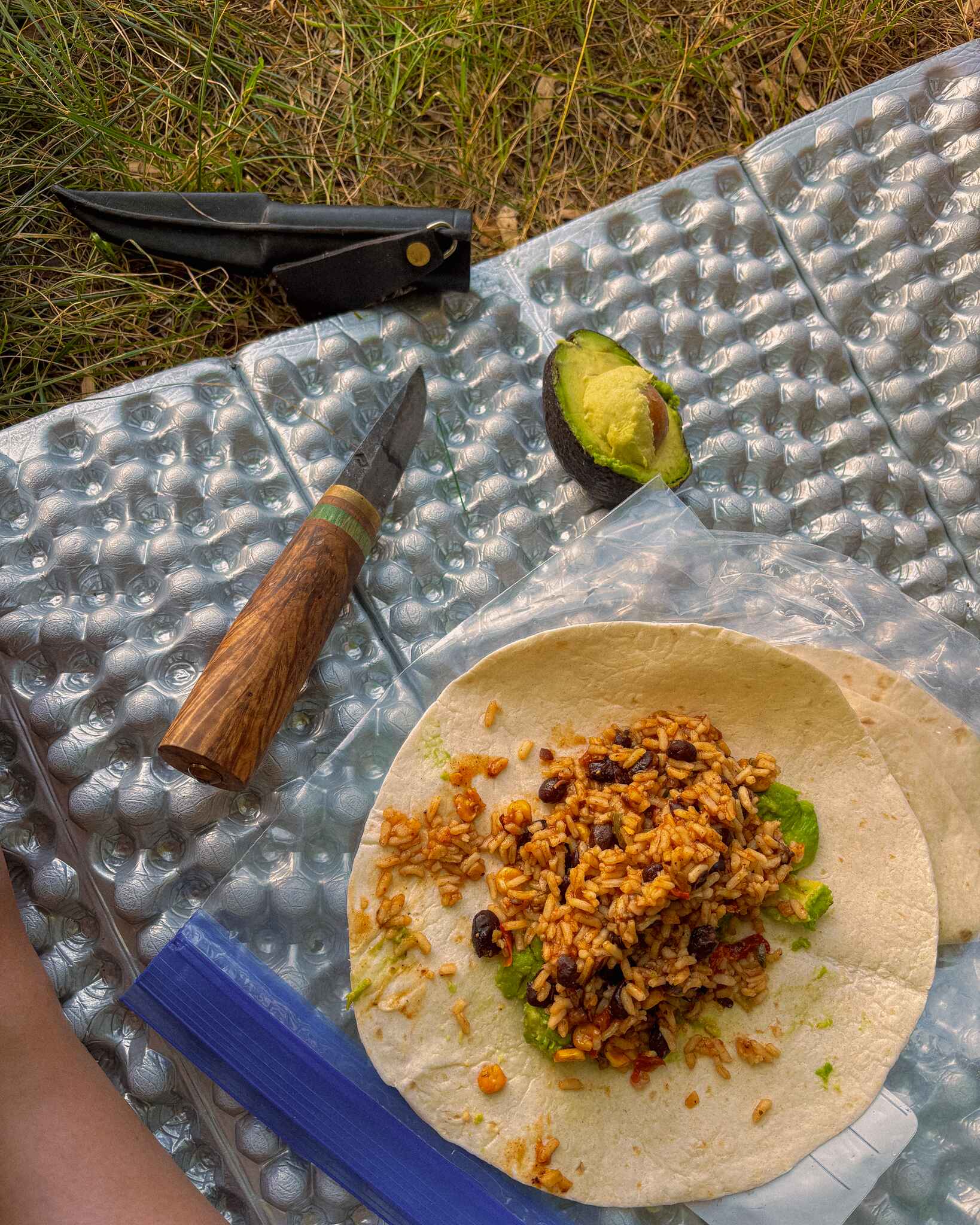 eating a meal on the nemo switchback sleeping pad
