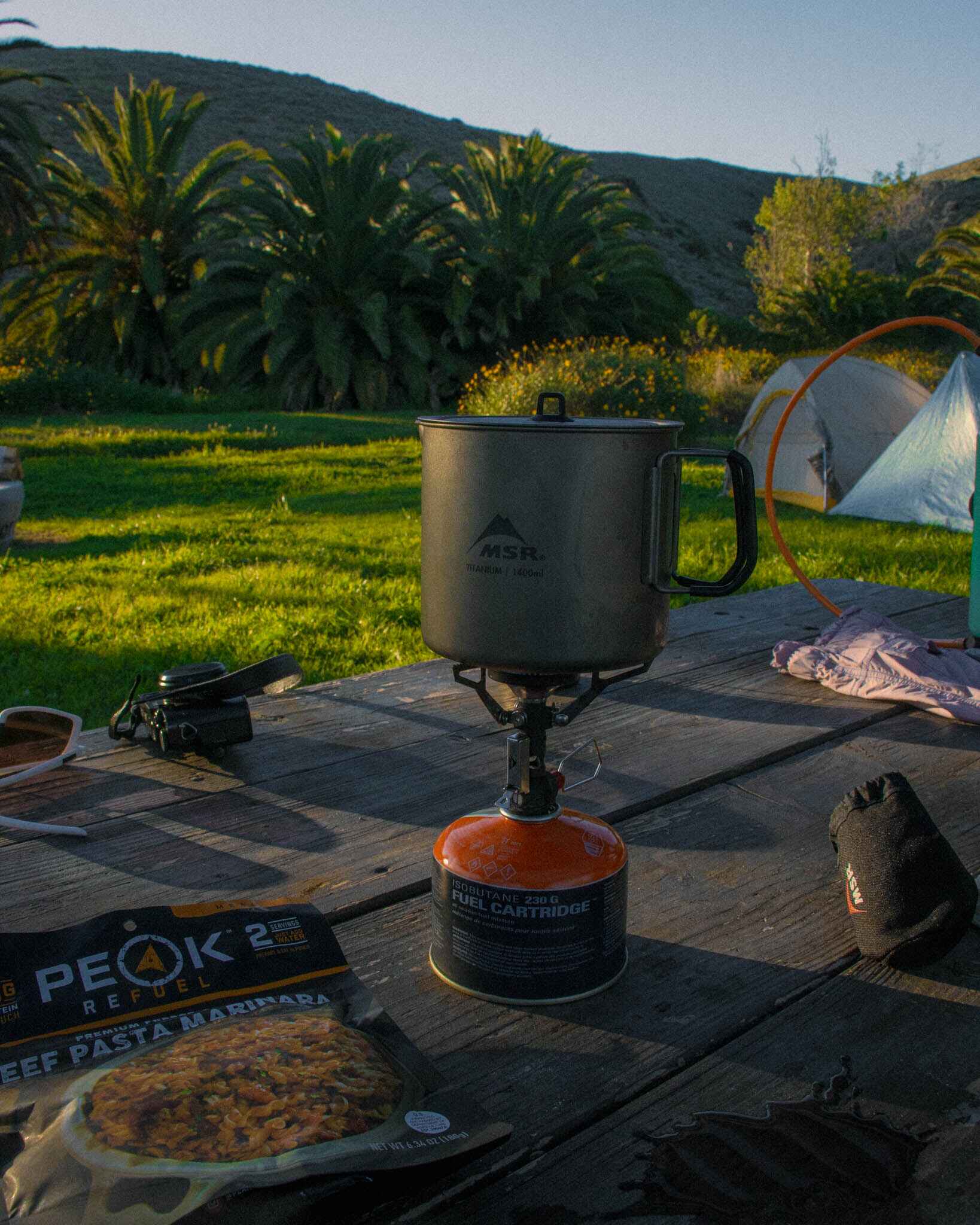 camp dinner on the transcatalina trail
