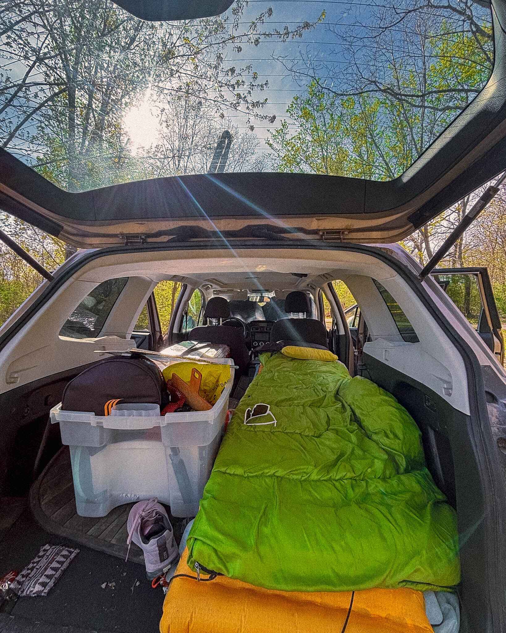 Image of a car set up to sleep in