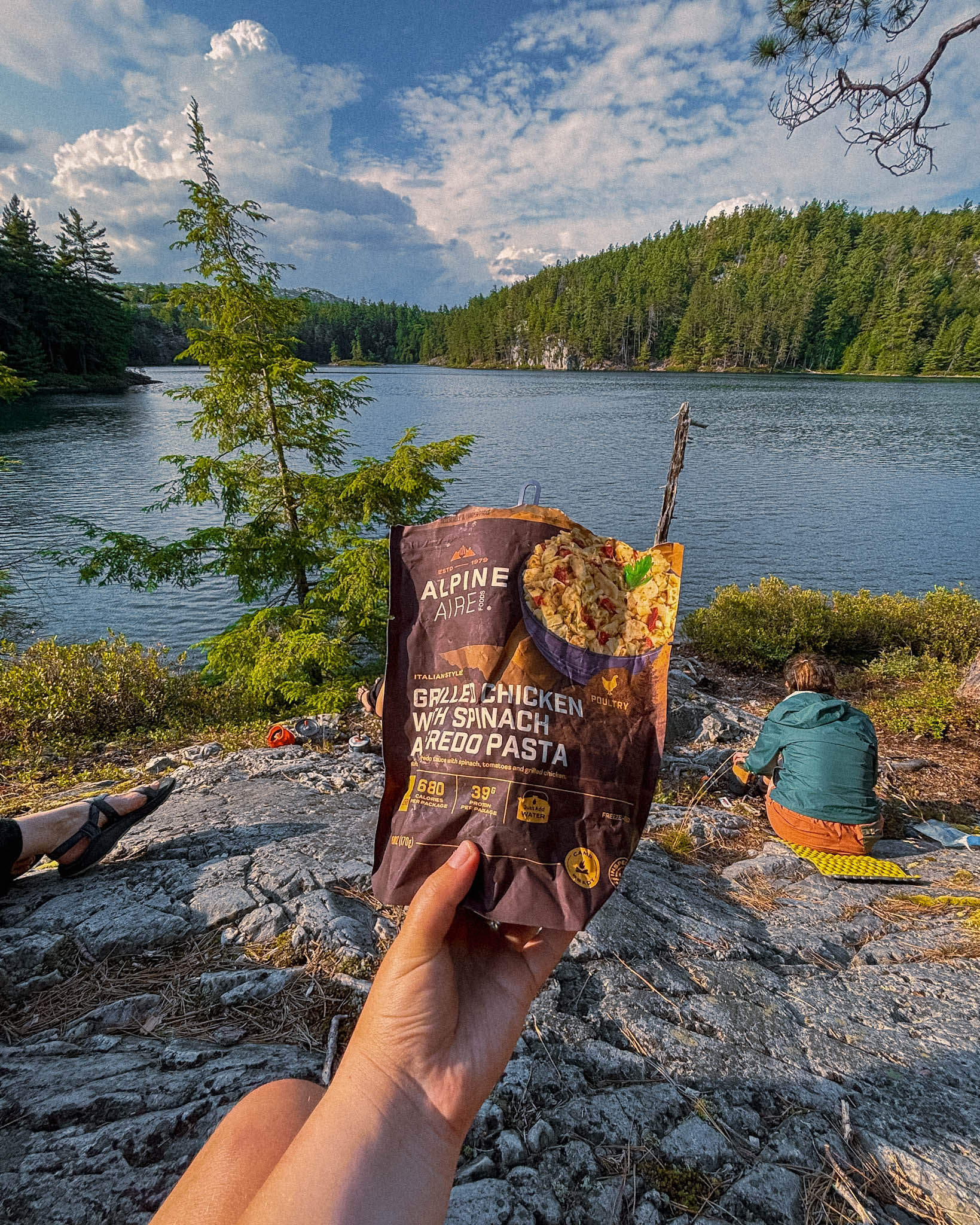 A camp meal at Bunny Rabbit Lake in Killarney Provincial park on the La Cloche Silhouette trail