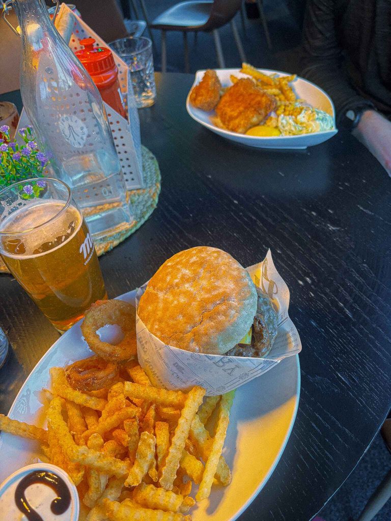 A burger, beer and fish and chips at Selga Grill and Pub
