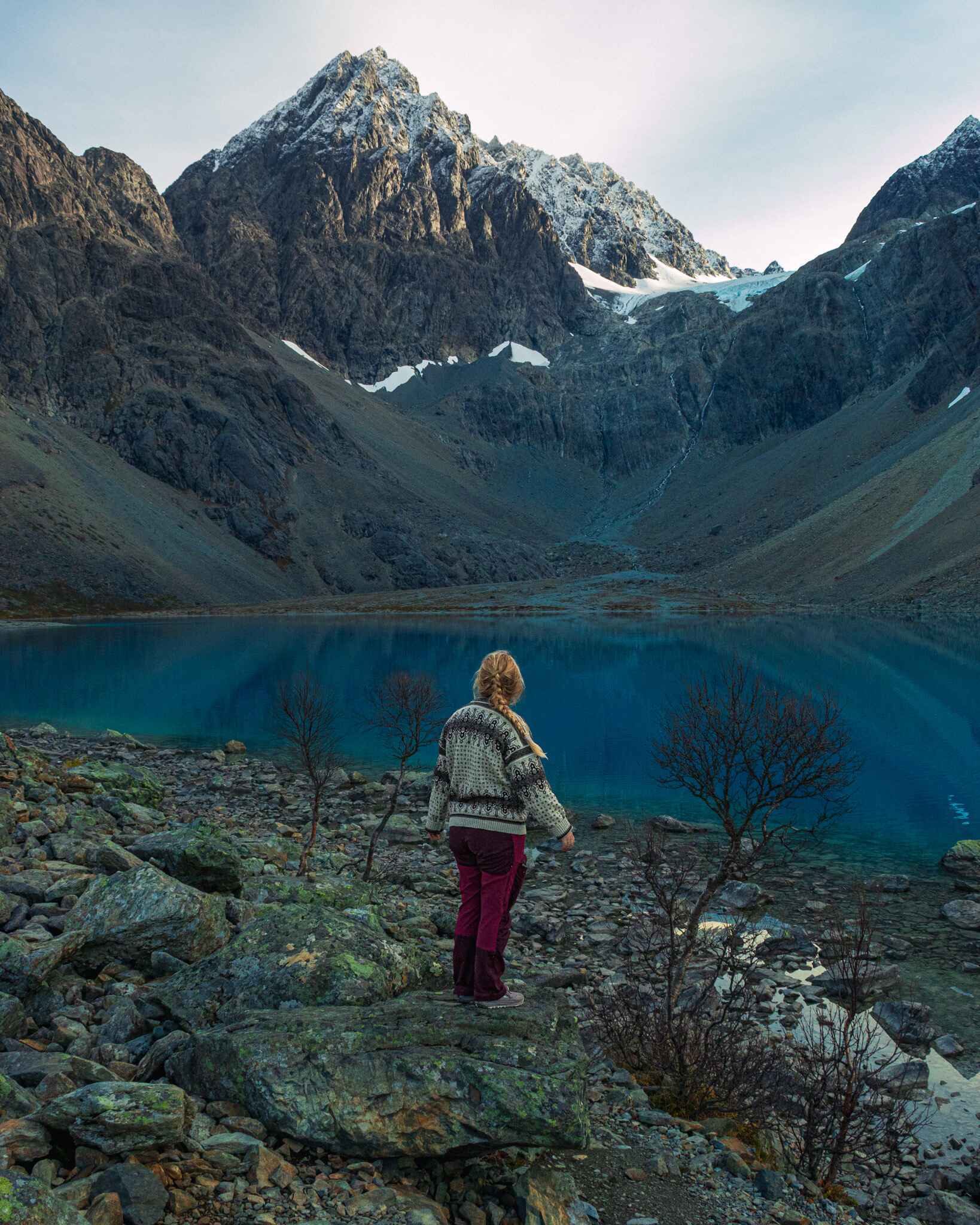 Image Blåisvatnet (The Blue Lake) with a hiker (me, the author!) standing in front of it